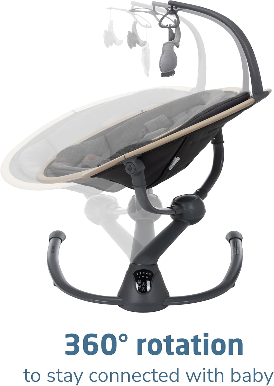 Cassia Smart Baby Swing for Infants, Portable Foldable Swing with Music, 360 Rotation, 5 Speeds, 12 Melodies, Ecocare Fabric, Auto Motion Sensor, 2 Reclines, Classic Graphite