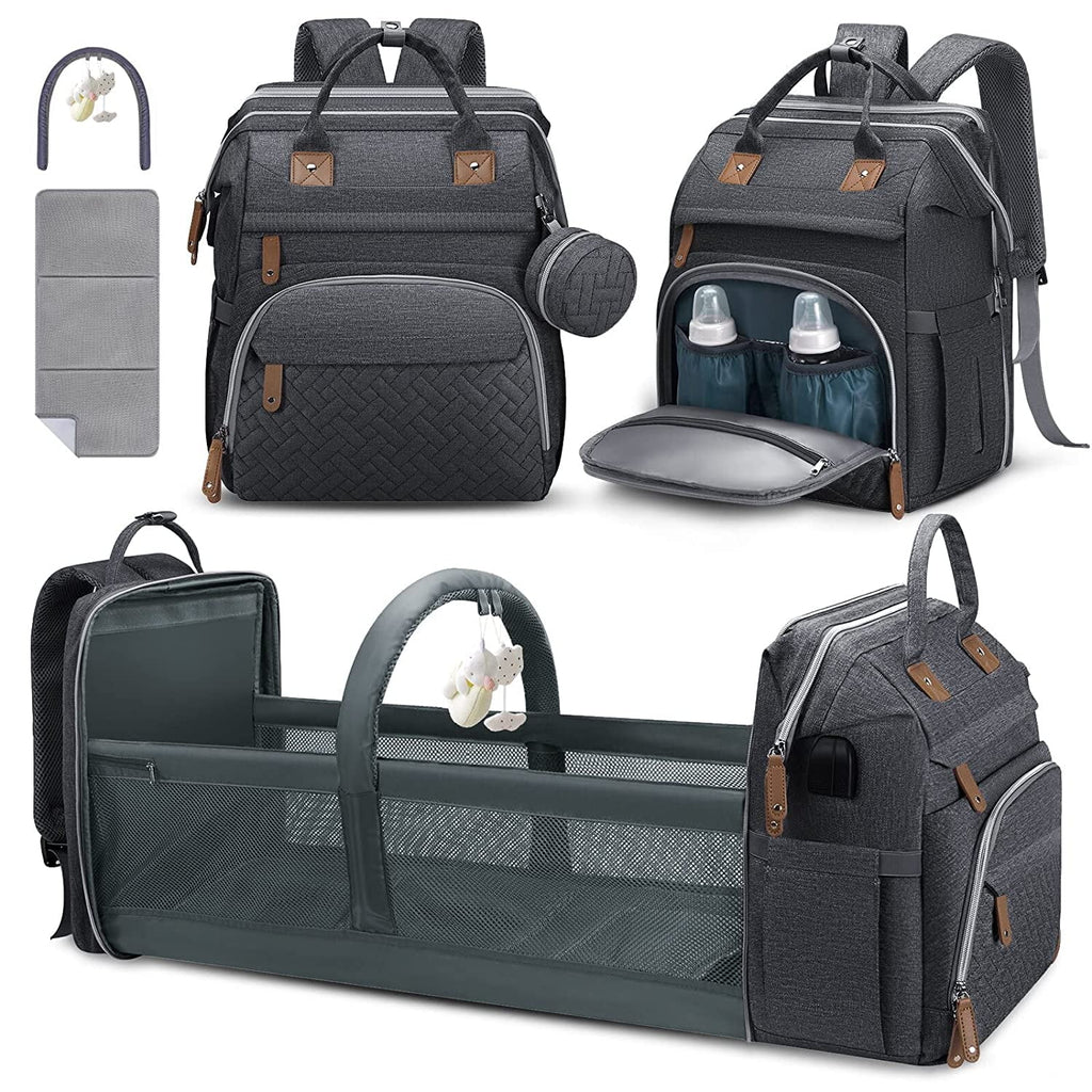 Baby Diaper Bag Backpack with Changing Station, Multifunctional Waterproof Portable Baby Bag for Travel, Dark Grey