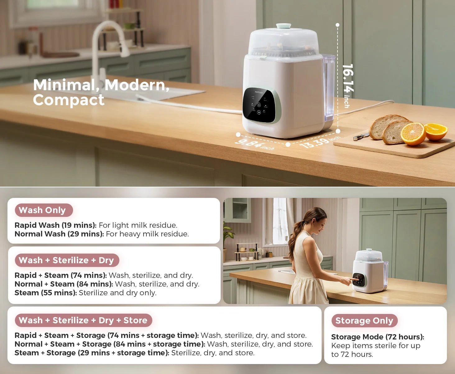 Kleanpal Pro Baby Bottle Washer, Sterilizer & Dryer Combo for Easy Cleaning, Bottle Washer Machine for Bottles,Baby Item Care