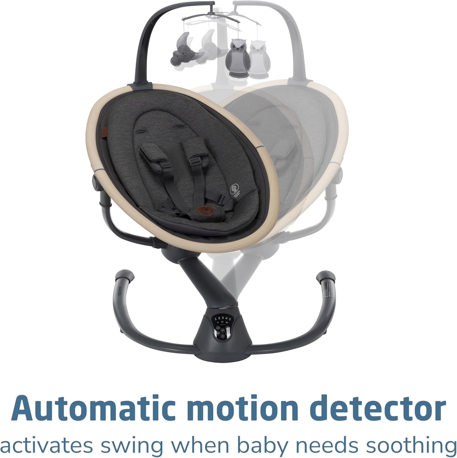 Cassia Smart Baby Swing for Infants, Portable Foldable Swing with Music, 360 Rotation, 5 Speeds, 12 Melodies, Ecocare Fabric, Auto Motion Sensor, 2 Reclines, Classic Graphite