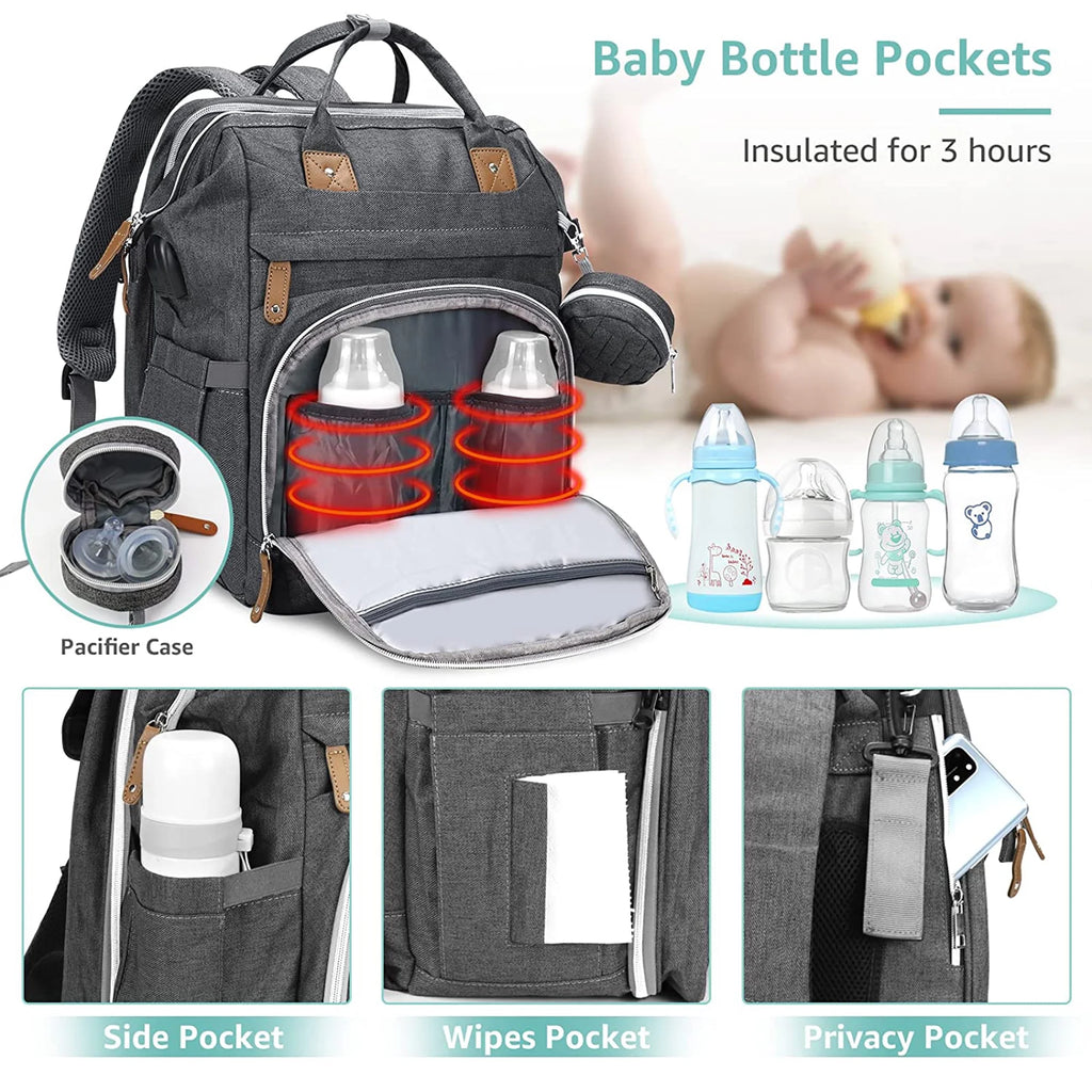 Baby Diaper Bag Backpack with Changing Station, Multifunctional Waterproof Portable Baby Bag for Travel, Dark Grey