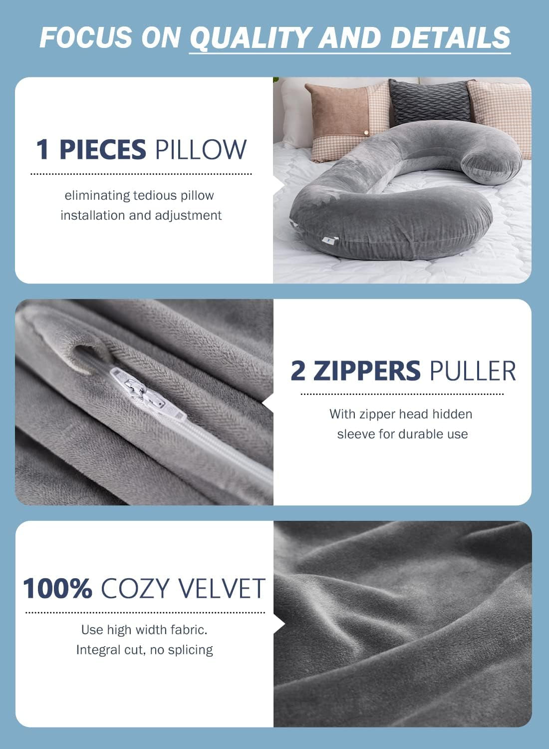 Pregnancy Pillow,Maternity Body Pillow with Velvet Cover,C Shaped Body Pillow for Sleeping (Grey)